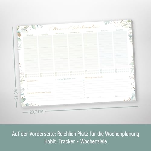 paper&you® Wochenplaner Block A4 ohne festes Datum Blattgold 50 Blatt - Terminplaner mit To-Do-Liste, Einkaufsliste, großem Notizfeld & mehr - nachhaltig & klimafreundlich