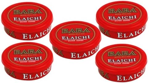BABA ELAICHI Silver Coated Saffron Blended Elaichi - Refreshing, Exotic And Aromatic Mouth Freshener - 10Gm Tin (Pack Of 5)