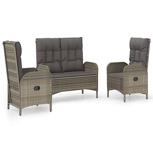 KCCKOM Garden Furniture Set 3 Piece Patio Dining Set with Cushions Gray Poly Rattan