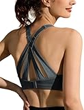 ZeroBound Women's High Impact Sports Bra Criss-Cross Back Padded Strappy Sports Bras Full Coverage Padded Racerback Bras Adjustable Wirefree Push Up Bras (Gray, 36C)