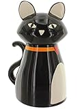 MIK Funshopping Vorratsdose Keksdose Aufbewahrungsdose Cookie-Jar aus handbemalter Keramik, ideal für Leckerlies (Katze schwarz - 30cm)