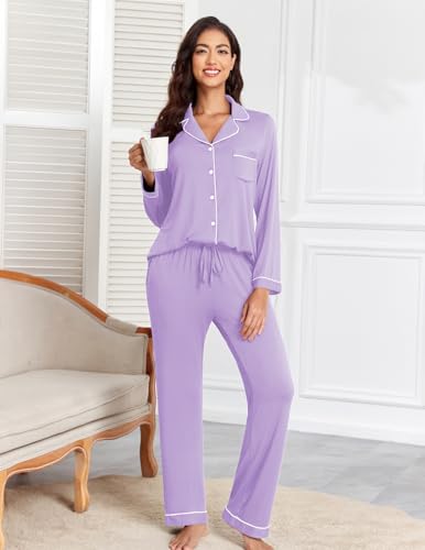 Image of Veseacky Women's Ribbed Knit Pajamas Set 2 Piece Warm Soft Loungewear Sleepwear Pjs S-XXL