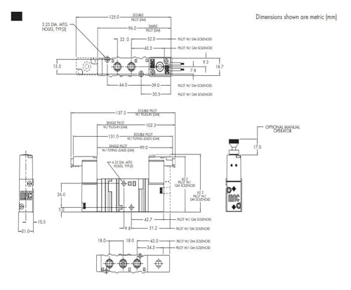 Distributeur à tiroir 4 voies 411A-B0A-DM-DDFJ-1JM pneumatique