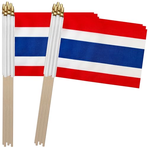 Banderas de palo de Tailandia pequeñas de 5x8 pulgadas TSMD para celebraciones, pack de 12