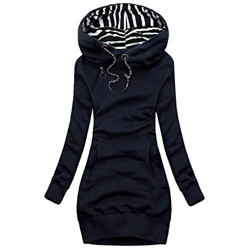 limado Women's Long Sleeve Hooded Dress Striped Lace Up Side Zip Solid Color Casual Pullover Hoodie Dress with Pocket (Blue, XXXL)