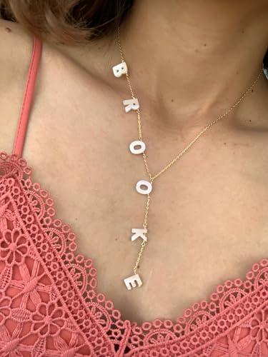 Lariat Name Necklace for Women, Personalized 18K Gold Long Y-Shaped Necklace Pendant with Letter Initial Family Choker Nameplate Necklace Mother\'s Day Jewelry Gift for Mom, Wife (Letter Necklace)