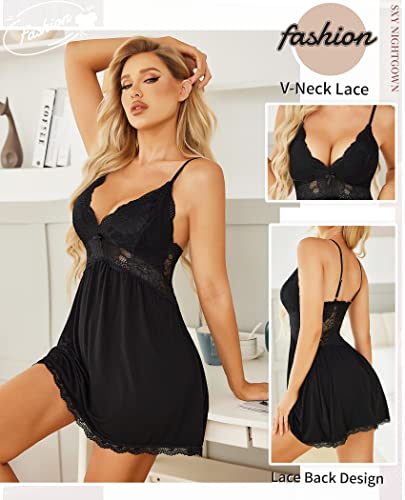 Avidlove Sexy Sleepwear For Women Chemise Nightgown Slip Lingerie Dress V-Neck Night Gown (Black, L) #TOP1
