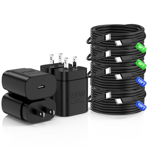 Image of Type-C Charger, 4X 25W USBC Super Fast Charging Blocks &6 /6 /10 /10ft Cables