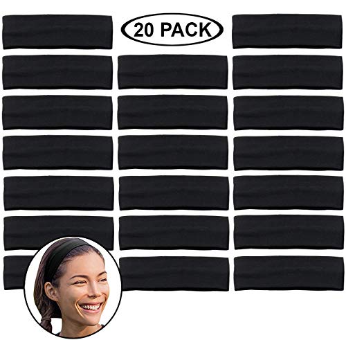 Stretchy Headbands - Yoga Headbands - Sports Headbands - 2-Inch-Wide Black Headband - 20 Pack Cotton Headbands by CoverYourHair