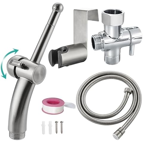 BARROCK Bidet Sprayer for Existing Toilet, Advanced Handheld Ergonomic Jet Spray Set with Precision Water Pressure Control for Muslim Shower/Feminine Hygiene/Pet Cleaning, Bruhsed Nickel Cover