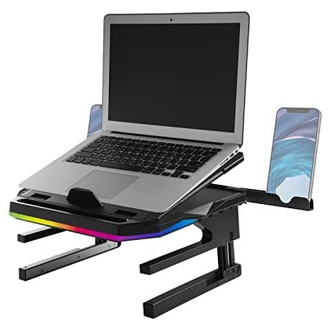 Enermax Gaming Laptop Stand, 360° Notebook Stand Height-Adjustable with RGB Lighting, Riser for Laptops from 10 to 17.3 Inches, Tablet Holder with Ventilation for Desk, Black (ELS001) Cover