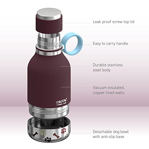 Asobu Dog Bowl Attached To Stainless Steel Insulated Travel Bottle For Human 33 Ounce (Burgundy) #TOP4