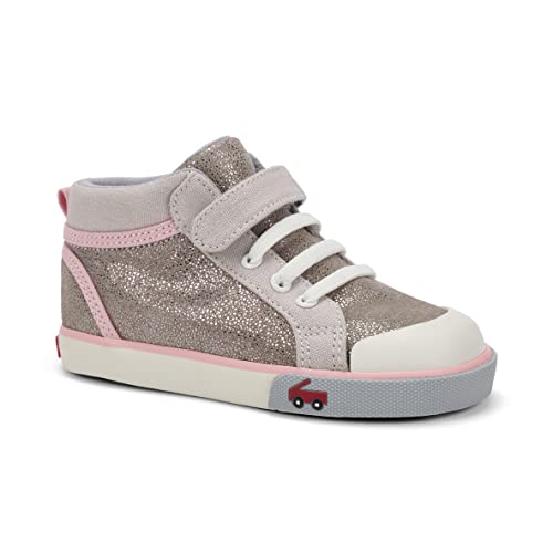 See Kai Run Peyton - High-Top Sneakers for Girls - Beige Metallic Leather, Toddler 7