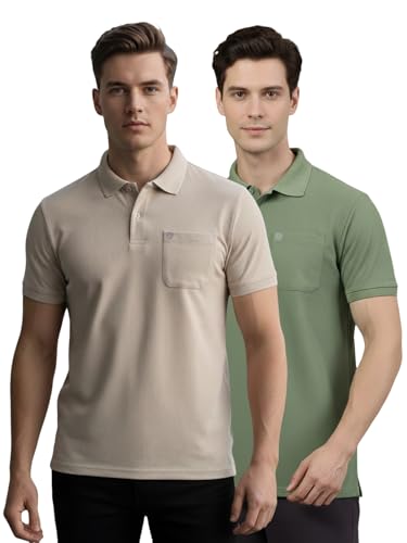 Image of Lux Cozi Men's Cotton Blend Polo T-Shirt with Chest Pocket | Collar T-Shirts for Men | Half Sleeves | Plain - Regular Fit (Pack of 2)