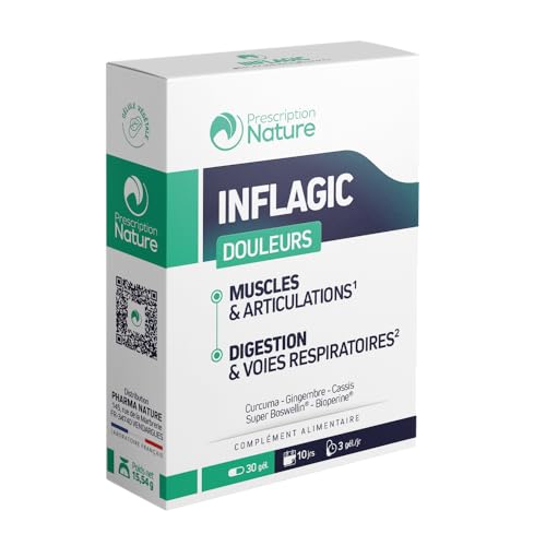 Prescription Nature - INFLAGIC - Complément Alimentaire pour les Douleurs Musculaires et Articulaires - Fabrication Française - 30 Gélules