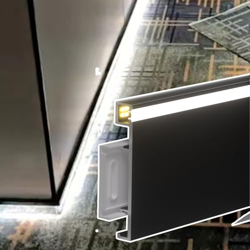 Rodapié de aluminio con canal LED, borde de zócalo negro, incluye adaptadores y accesorios para decoración de pared interior