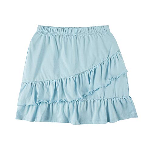 Unacoo Girls' 2 Packs Knit Tiered Ruffle Elastic Skirt With Built-In Shorts(Blue+Flower, M(7-8 Years)) #TOP1