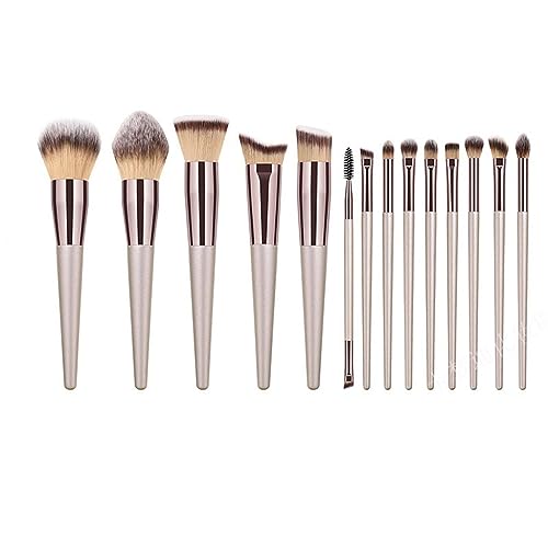 Pinceaux de maquillage 14 pièces avec manche en bois souple et pinceaux fard à paupières or