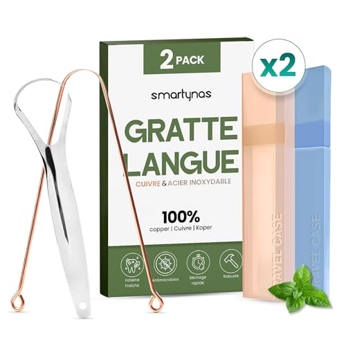 Zungenreiniger Set - 2 Stück Zungenschaber: 1 Kupfer & 1 Edelstahl - Tongue Scraper für Mundhygiene, Bekämpft Mundgeruch, Ideal für Erwachsene & Kinder, Zungenbürste für Frischen Atem mundpflege