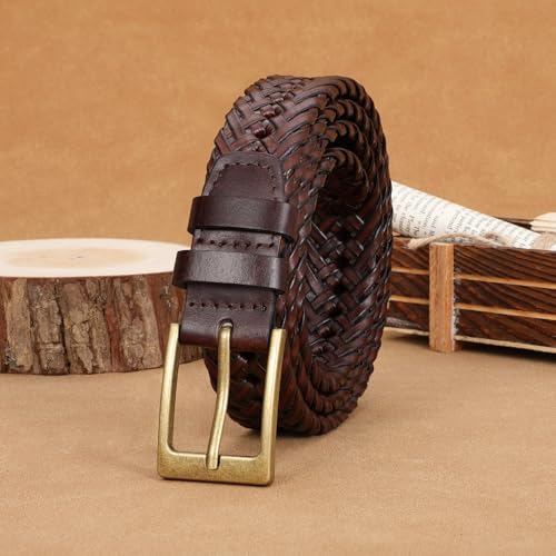 Men Faux-leather Belts Woven Braided Belt with Adjustable Metal Buckle for Casual Jeans Dress Pants