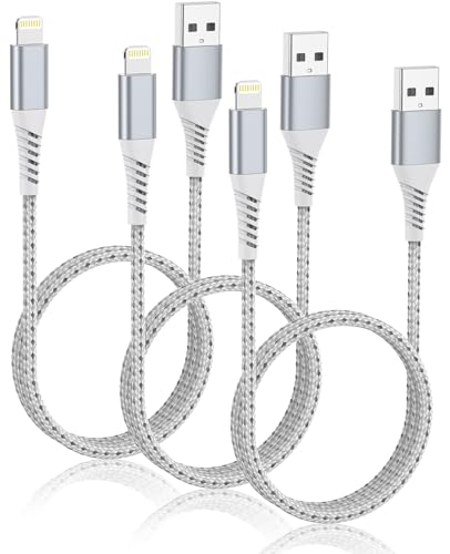2FT Short iPhone Charger Cord 3 Pack 2 Foot USB A to Lightning Cable Braided MFi Certified 2 FT iPhone Cable Fast Charging for iPhone 14 13 12 11 Pro Max iPad AirPods Short Lightning Cord for Car