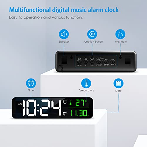 Amir Large Digital Wall Clock, Newest 11'' Digital Clock For Living Room, Wall Clocks With Temp & Date Display, Desk Clock With 40 Music, 2 Alarm, 6 Brightness Dimmer, 4 Volume Clock For Bedroom Decor #TOP3