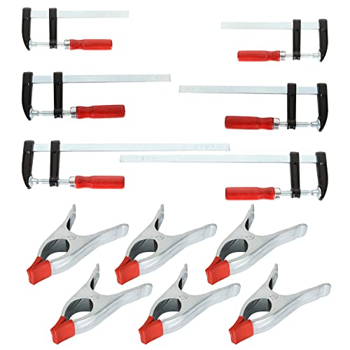 Ziqi 12 Pack Sliding Arm Bar Clamp Set, 6, 8, 12Inch F Clamps(3 Size) & 9Inch Spring Clamps, Steel Bar Clamps Set And Metal Super Heavy Duty Spring Clamps For Woodworking, Photography, Craft Diy #TOP26