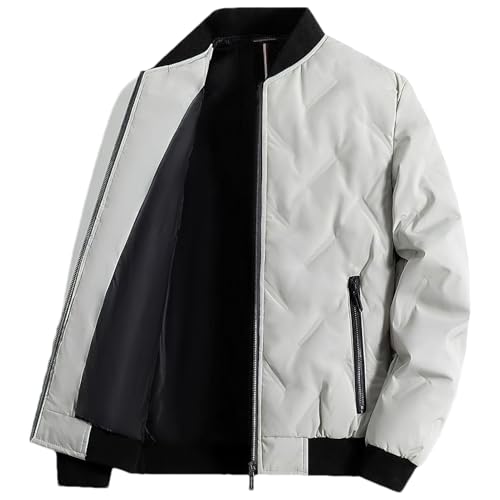Image of ANUFER Men's Insulated Quilted Down Jacket Stand Collar Windproof Short Bomber Coat SN0706225 Grey M