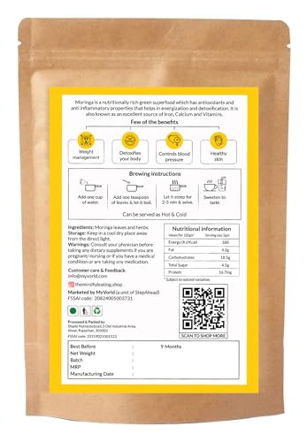 Image of Mindful Eating Pure Moringa Leaves Tea with Tulsi & Ginger- Herbal Tea, Natural Ingredients, Dried Drumstick Tree Leaves, Immunity Booster, Caffeine-free, 70g (Pack of 2)