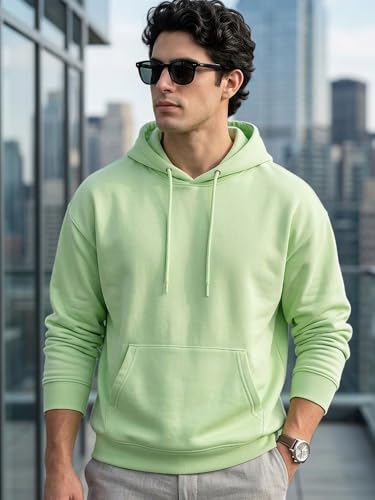 Image of Urbano Fashion Men's Cotton Solid Oversized Hooded Neck Sweatshirt