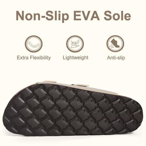 Image of KIDMI Women's Cork Footbed Casual Summer Sandals with Mild Arch Support | Double Adjustable Buckle Slides for Men with Memory Foam, Lightweight Unisex No-Break-In Sandals