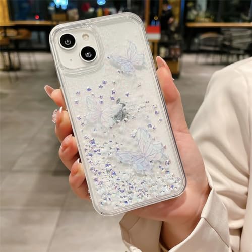 Coque iPhone 13 Pro antichoc silicone paillettes strass papillon