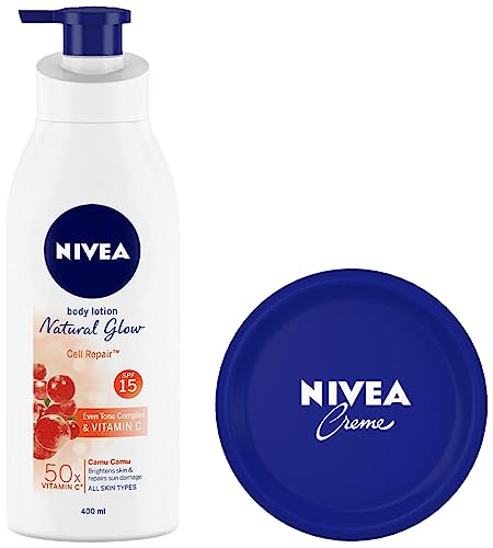 Image of Nivea Body Lotion, Extra Whitening Cell Repair SPF 15, For All Skin Types, 400ml & Creame, All Season Multi-Purpose Cream, 200ml