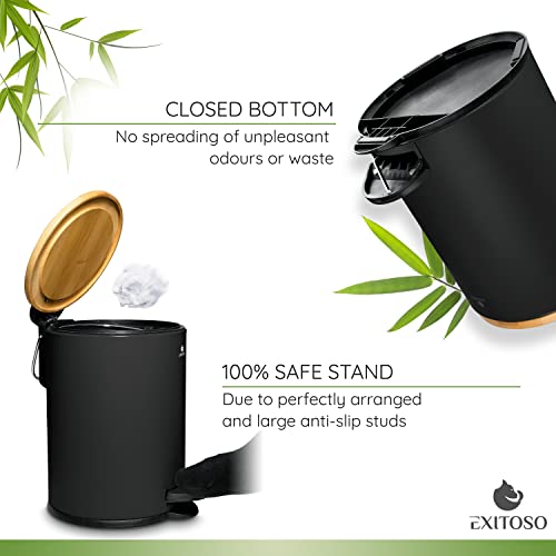 Exitoso 3L Small Bathroom Bin with Lid, Slim Bedroom Bin with Lid, Small Pedal Bin, Small Bin for Bedroom Black Bathroom Bin - Image 4