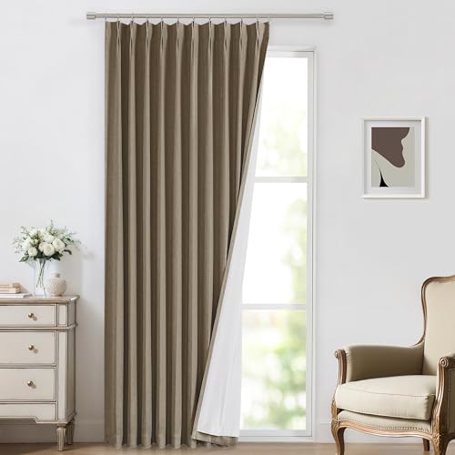 Image of Vision Home Brown Pinch Pleated Full Blackout Curtains Linen Blended 60 inch Wide Thermal Insulated Window Panels 112 inch for Bedroom Living Room Darkening Pleat Drapes with Hooks Back Tab 60 inch Wx112 Lx1