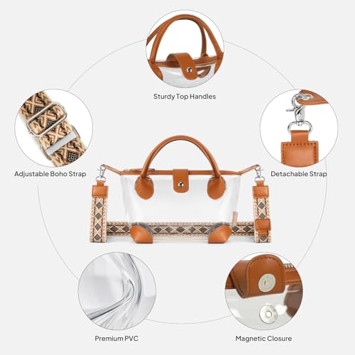 TOPEAST Clear Bag for Stadium Events, Stadium Approved Clear Purse Crossbody Handbags with Quick-Access Pouch and Adjustable Boho Strap for Women Concerts Sports, Brown - image 6