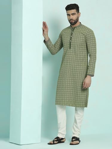 Image of Rajubhai Hargovindas Men's Chikankari Embroidered Cotton Kurta (Ches)