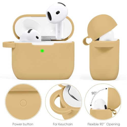 Image of Case Compatible for Apple Airpods 4 - VISOOM Airpods 4 Cases 2024 Cover Women Anti-Drop Silicone iPods 4 Earbuds Wireless Accessorie Charging Cases Girl Bling Keychain for Airpod iPods 4th Generation