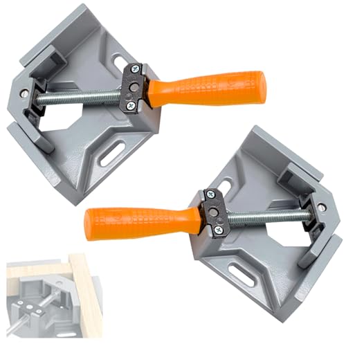 2 Pcs 90 Degree Right Angle Clamp with Adjustable Swing Jaw, Woodworking Corner Clamps, Single Handle Aluminium Alloy Fixer, Carpenter Tools Clip for DIY Welding, Photo Frame Framing (Silver)