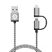 iPhone 6 Charger, 3.3 Ft F-color 2-in-1 Apple MFI Lightning Cable Braided for iPhone 6S 6 Plus 5 5S 5C SE, iPad Pro, iPad Mini 4, iPad Air 2, Micro USB Cable for Sumsung, HTC, Motorola, Nokia, Grey