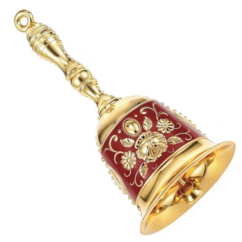 Spetsbst Handglocke Metall, Hand Glocke Retro-Prägemuster Schreibtischglocke Resturant Service Glocke, Rufglocke Tischglocke für Weihnachten/Advent/Meditation/Bankett/Schule (Rot)