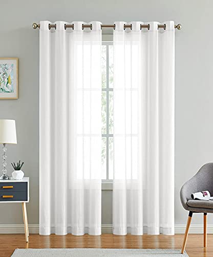 Image of Cotton Linen Solid Curtain with Eyelet Rings,Window Curtains for Pooja Room /Living Room /Dining Hall /Hotel /Bedroom /Kid Room /Kitchen (5 Feet, White) Set of 2