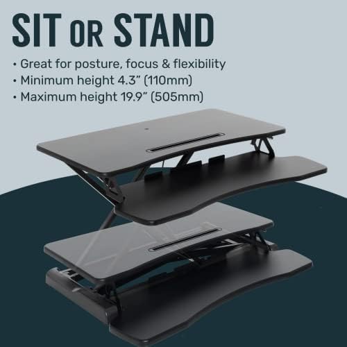 TechOrbits Standing Desk Converter - 37 Inch Adjustable Sit to Stand Up Desk Workstation, MDF Wood, Ergonomic Desk Riser with Keyboard Tray, Desktop Riser for Home Office Computer Laptop, Black 37"