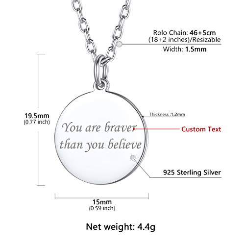 Silvercute Custom Engrave Disc Necklace 925 Sterling Silver Personalized Circle Tag Pendant Text Engravable With Name/Date/Locations, Dainty Necklaces For Women Girls #TOP5