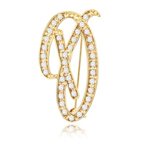 Image of Cicy Bell A-Z Initial 26 Letter Brooch Pins 18k Gold Plated Cubic Zirconia Breastpin Name Personalized Gifts for Women Men