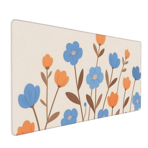 Tapis de souris de jeu fleuri orange 90x40 cm xxl antidérapant pour bureau
