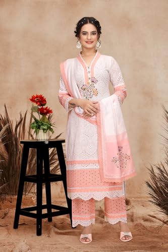 Kurta droite et pantalon broderie Schiffli pêche