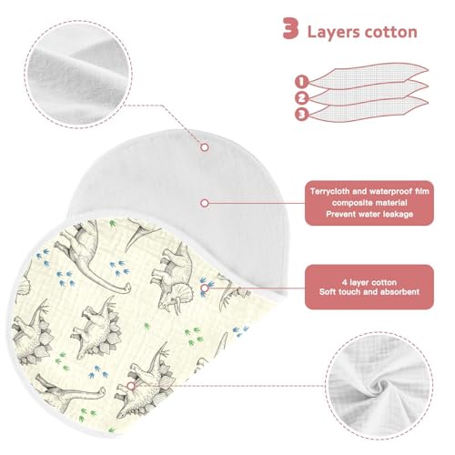 J JOYSAY Dinosaur Beige Baby Burp Cloths for Boys Girls Large 22''x11'' Cotton 4 Layer Baby Must Haves for Baby Drool one sizex43