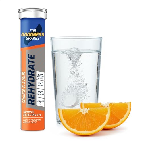 For Goodness Shakes Orange Rehydration Electrolyte Tablets, Fast Hydration, Replenishment & Recovery, 5 ION Electrolyte Drink, Zero Calorie, Sugar-Free, Fat-Free, Added Vitamin C, 20 Tablets