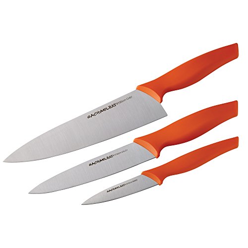 Rachael Ray 3-Piece Japanese Stainless Steel Chef Knife Set with Orange Handles and Sheaths